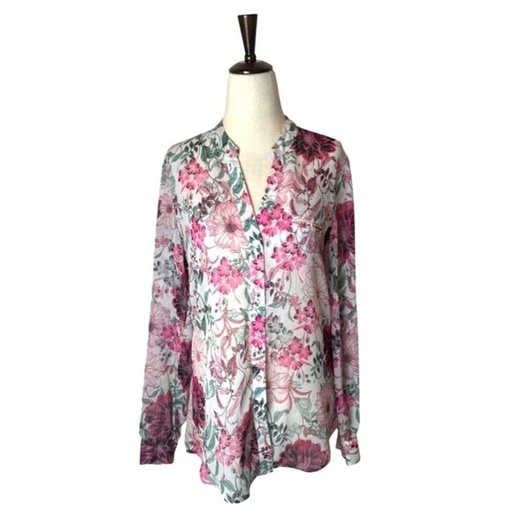 Kut From The Kloth Shirt Women XS‎ Pink Floral Sheer Jasmine Chiffon Button Down - Picture 2 of 14